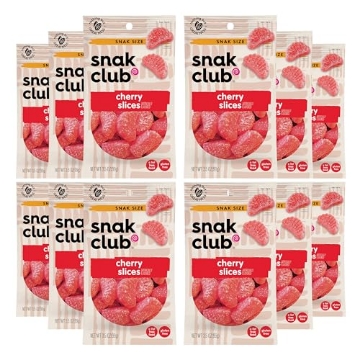 Picture of CENTURY SNACKS LLC 1785554 Snak Club Cherry Slices Gummy Candy, Fruit Flavored Candy Gummies, Soft and Chewy, Fat-Free and Gluten-Free Snacks, 3.5 oz Snack Bags, 12 Pack (PK-12-EA)