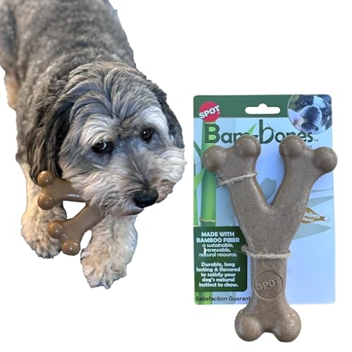 Picture of Spot 54314 SPOT Bam-Bones Wishbone - Made with Strong Bamboo Fiber, Durable Long Lasting Dog Chew for Light to Moderate Chewers, Great Toy for Adult Dogs & Teething Puppies Under 50lbs, 7in, Chicken Flavor (EA)