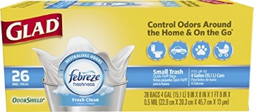 Picture of GLAD 78812 Glad Small Trash Bags 4 Gallon, Febreze Fresh Clean Garbage Bags, Odor Resistant with Quick Tie, 26 Count (BX-26-EA)