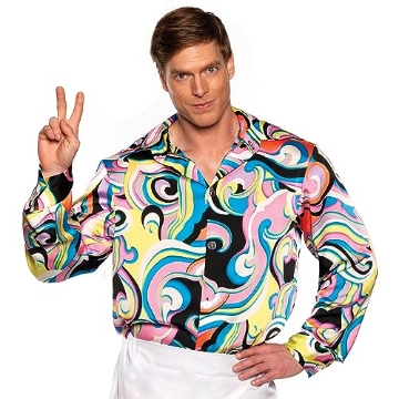 Picture of Underwraps Child Code UR30704OS UNDERWRAPS 70s Disco Shirt Men - Multicolor Swirl 70s Outfits for Men, Retro Costume Shirts for Theme Parties, Halloween Costumes (Multi Disco, One Size 42-44) (EA)
