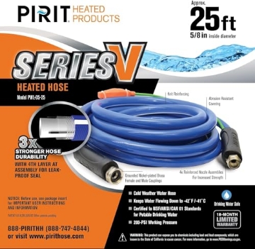 Picture of SYKES HOLLOW INNOVATIONS LTD PWL-05-25 PIRIT Heated Water Hose for RV, Farm & Home - Thermostat Controlled -40°F Freeze Protection - Drink Water Safe - 5/8 Hose (25 Feet) (EA)