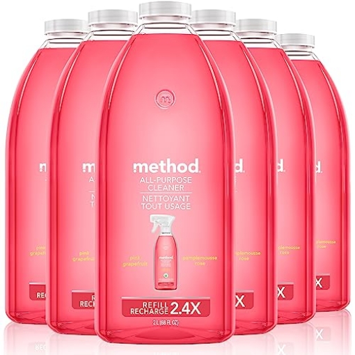 Picture of Method Products, Inc MTH01468 Method All-Purpose Cleaner Refill, Pink Grapefruit, Perfect for Most Counters, Tiles, Stone, and More, 68 Fl Oz bottles, (Pack of 6) (CT-6-EA)