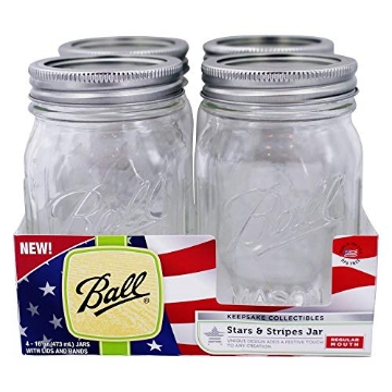 Picture of BALL BOUNCE AND SPORT INC 1440069056 Ball Keepsake USA Stars and Stripes Regular Mouth Canning Jars 1 pt. 4 pk (PK-4-EA)