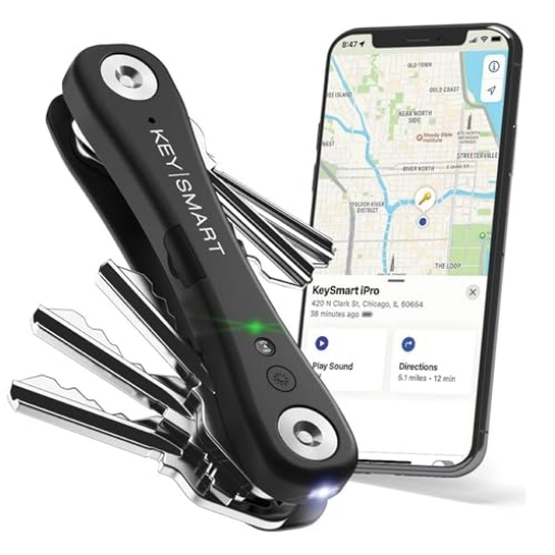Picture of KEYSMART LLC KS411-BLK KeySmart Pro Key Finder Locator with Sound Tile Tracker Keychain Key Holder - Compatible with Android, Key Organizer, Compact Clutter-Free Key Chain, Tech Gifts for Men (Up to 10 Keys, Black) (EA)