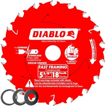 Picture of Diablo D053818WMX Diablo Fast Framing Saw Blade for Wood - 5-3/8" Diameter, 18 ATB Teeth, 20mm Arbor, .049" Kerf, 18� Hook Angle, .039" Plate, 14500 Max RPM - D053818WMX (EA)