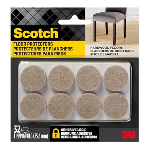 Picture of 3M SP802-NA Scotch Felt Pads 32 PCS Beige, Felt Furniture Pads for Protecting Hardwood Floors, 1" Round, Easy-to-apply, Self-Stick design, Reliable protection from nicks, dents and scratches (SP802-NA) (PK-6-EA)