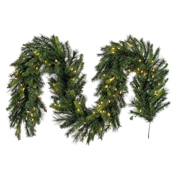 Picture of Vickerman G193618LED Vickerman 9' x 18" Long Bangor Mixed Pine Artificial Christmas Garland with 300 PVC Tips and UL Dura-Lit® 150 Warm White LED Mini Lights - Flexible Wire (EA)