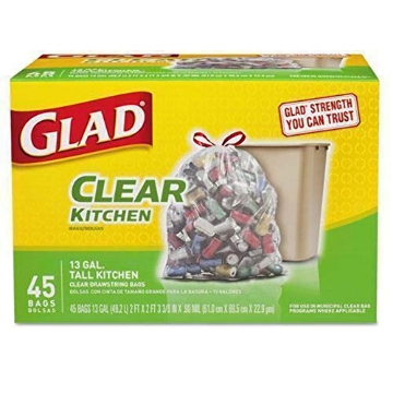 Picture of GLAD 78543 Recycling Tall Kitchen Drawstring Trash Bags, 13 gal, 0.9 mil, 24" x 27.38", Clear, 45/Box (EA)