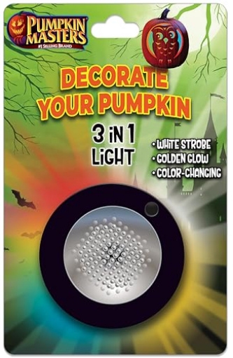 Picture of SIGNATURE BRANDS LLC 34149 Pumpkin Masters Premium 3 in 1 Pumpkin Light – Versatile Pumpkin Lighting with White Strobe, Golden Glow, and Color Changing Effects, Batteries not Included (PK-24-EA)