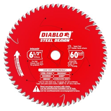 Picture of Diablo D0660FA Diablo Steel Demon Saw Blade for Very Thin Mild Steels - 6-1/2" Diameter, 60 TCG Teeth, 5/8" Arbor, .061" Kerf, 0° Hook Angle, .051" Plate, 5000 Max RPM - D0660FA (EA)