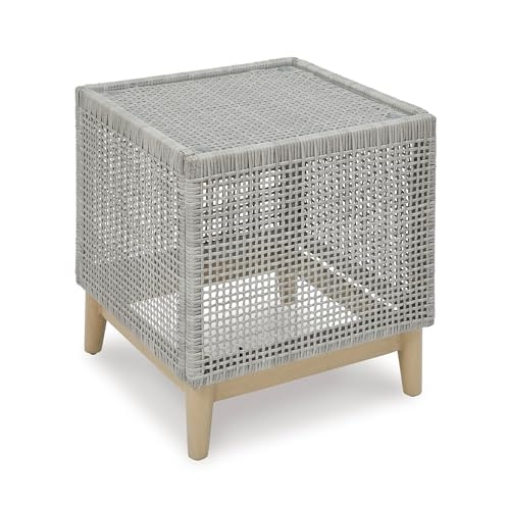 Picture of SIGNATURE DESIGN P798-702 Signature Design by Ashley Seton Creek Contemporary Chic Outdoor All-Weather Resin Wicker End Table with Tempered Glass Tabletop, Gray & Light Brown (EA)