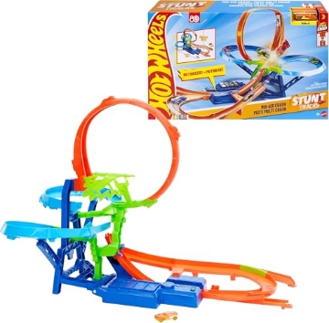 Picture of Hot Wheels JFD12 Hot Wheels Toy Car Track Set, Stunt Track Mid-Air Crash with 1:64 Scale Die-Cast Toy Car, Motorized Booster for Non-Stop Stunting & Racing (EA)