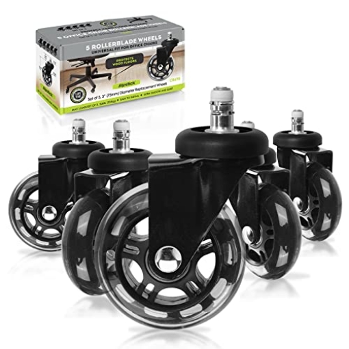 Picture of CBD CONSOLIDATED LLC CB690 Slipstick Premium Rubber Office Chair Caster Wheels (Set of 5) 3 Inch Chair Wheels for All Hard Surface Floors & Carpet, Heavy Duty Chair Replacement Wheels, Universal Fit 7/16 Inch Stem (EA)