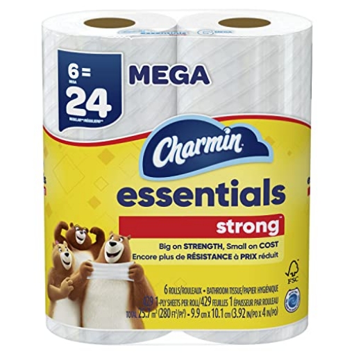 Picture of Charmin 80370663 Charmin Essentials Strong Toilet Paper 6 Mega Rolls, 429 sheets per roll (PK-3-EA)
