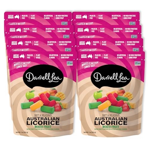 Picture of DL DISTRIBUTION LLC DL08931 Darrell Lea Soft Australian Licorice, Non-GMO, No Palm Oil, Plant Based, No High Fructose Corn Syrup, Soft & Chewy Licorice Candy, Made in Australia (Mixed Fruit, 7 Ounce (Pack of 8)) (PK-8-EA)