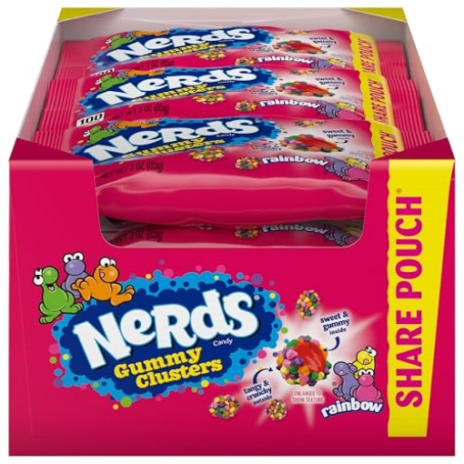 Picture of NERDS 725113 Nerds Gummy Clusters Candy, Rainbow, 3 Ounce Pouches (Pack of 12) (PK-12-EA)
