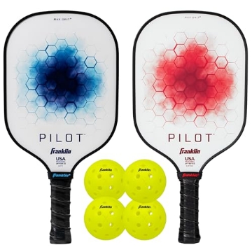 Picture of FRANKLIN 59812 Franklin Sports Pilot Pickleball Paddle + Ball Set - (2) Pilot Fiberglass Rackets + (4) X-40 Balls - USA Pickleball (USAPA) Approved - 2 Player Set (EA)