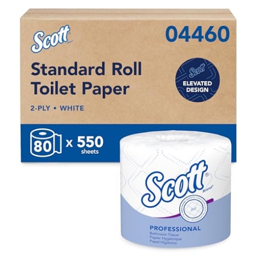 Picture of Scotts 4460 Scott Professional Standard Roll Bulk Toilet Paper (04460), 2-Ply, Elevated Design, White, Individually Wrapped (80 Rolls of 550 Sheets, 44,000 Sheet Total) (CT-80-RL)