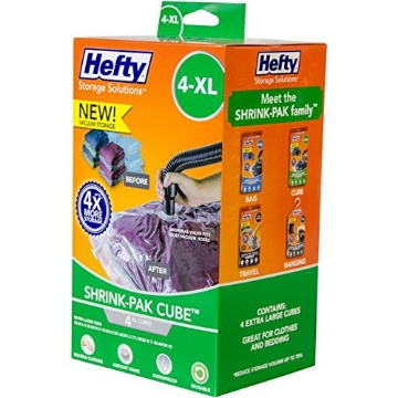 Picture of Hefty HFT-7053463-2 Hefty Shrink-Pak – 4 Extra Large Vacuum Seal Storage Bags – Space Saver Bags for Clothing, Pillows, Towels, or Blankets, 4 x XL Cubes (PK-2-EA)