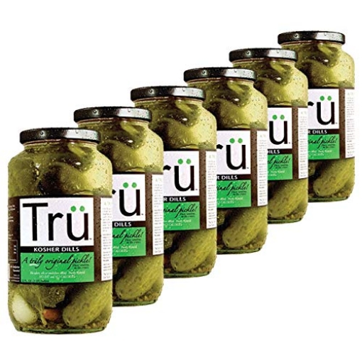 Picture of TRU PICKLES 3698 Tru Kosher Dill Pickles – Pure Natural Pickles with Perfect Balance of Seasonings - No Colors, Oil, Emulsifiers | Kosher & Gluten Free | Classic Original Flavor Since 1900s | 24 Fl Oz (Pack of 6) (PK-6-EA)