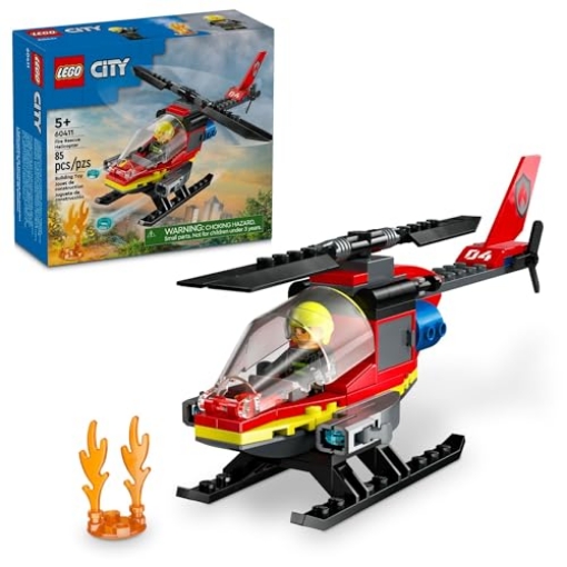 Picture of TOYHOUSE LLC 60411 LEGO City Fire Rescue Helicopter Toy, Building Set with Firefighter Minifigure Pilot Toy, Fun Gift or Pretend Play Toy for Boys, Girls and Kids Ages 5 and Up, 60411 (EA)