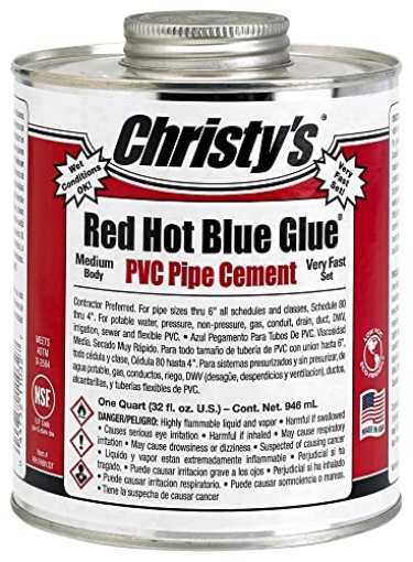 Picture of Christmas Time 505201 Christy's Red Hot Blue Glue PVC Cement - Medium Body, Very Fast Set, Low-VOC, 1 Quart (32 fl oz) (EA)
