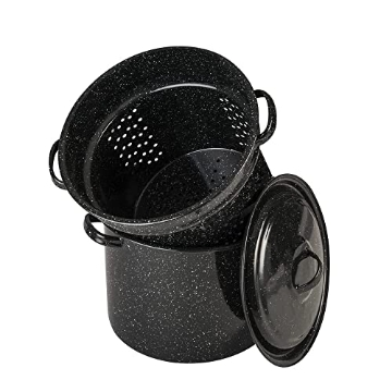 Picture of GRANITE WARE 319806 Granite Ware 7.5 Qt 3 Piece Multiuse Pasta Pot Set, Strainer Pot with lid. (Speckled Black) Seafood, Soups, Sauce, Large Capacity. Easy to Clean. Dishwasher Safe. (PK-4-EA)