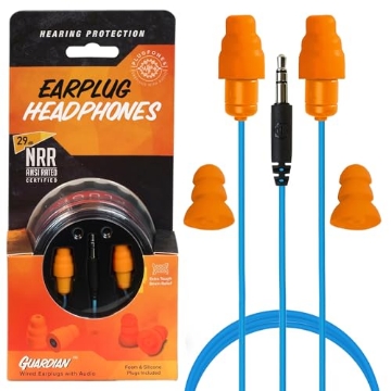 Picture of INNATE DEVICES PG-UO Plugfones Guardian Earplug Headphones - OSHA Approved Noise Isolating in-Ear Earbuds with Hearing Protection - Wired Hybrid for Work and Travel - Includes Silicone and Foam Ear Plugs - Blue & Orange (EA)