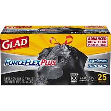 Picture of GLAD CLO70359 Glad Trash Bags, Large Drawstring Garbage Bags‚ ForceFlexPlus 30 Gallon Black Trash Bag - 25 Count Each (Pack of 6) (CT-6-EA)
