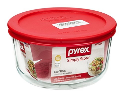 Picture of Pyrex 1075428 Pyrex 7201 4-Cup Clear Glass Bowl and 7201-PC Red Plastic Lid - Made in USA (PK-4-EA)