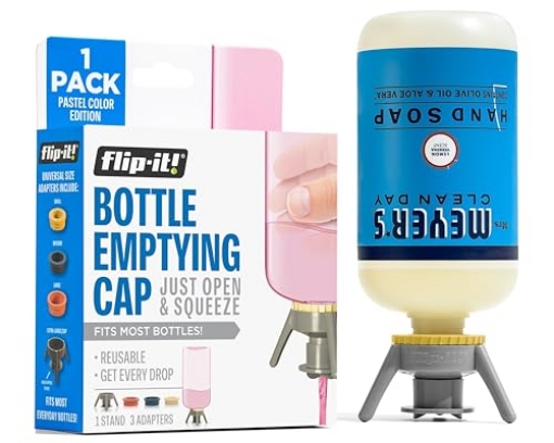 Picture of FLIP IT CAP COMPANY FL4X1HBB Flip-It! 1-Pack Bottle Emptying Kit – No more wasted product - Fits most plastic bottles – Get out every drop of Shampoos, Lotions, & More – 1 Base Cap, 3 Adapters – Pastel Color Edition (EA)