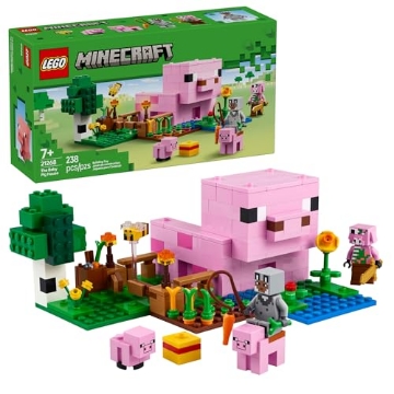 Picture of Lego 21268 LEGO Minecraft The Baby Pig House Toy Figures and Playset - Building Minecraft Toy for Kids, Boys and Girls, Ages 7+ - Gift for Birthdays - with 2 Minifigures for Pretend Play - 21268 (EA)