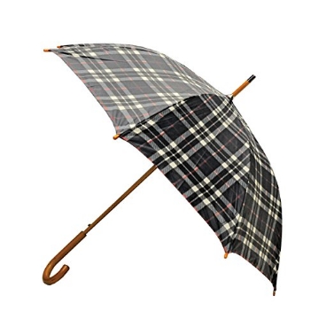 Picture of RAINBRELLA 48129 Rainbrella Classic Auto Open Umbrella with Real Wooden Hook Handle, Black Plaid, 46" (EA)