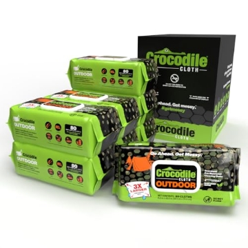 Picture of NUVIK USA INC 6610 Crocodile Cloth Outdoor Cleaning Wipes – 8 Packs/640 Total Count Plant-Based Cloths (15"x10"), Skin Safe, Pre-Moistened, Aloe & Vitamin E Infused, Large, Absorbent, Multi-Surface Disposable Wipes (PK-8-EA)