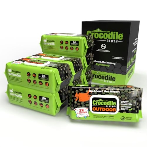 Picture of NUVIK USA INC 6610 Crocodile Cloth Outdoor Cleaning Wipes – 8 Packs/640 Total Count Plant-Based Cloths (15"x10"), Skin Safe, Pre-Moistened, Aloe & Vitamin E Infused, Large, Absorbent, Multi-Surface Disposable Wipes (PK-8-EA)