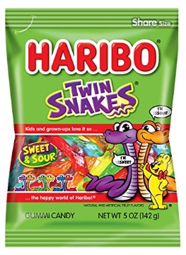 Picture of Haribo of America, Inc. 624670 Haribo of America Twin Snakes Gummi Candy, Assorted Sweet and Sour Flavors, 5 Ounce (PK-12-EA)