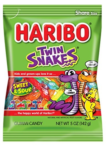 Picture of Haribo of America, Inc. 624670 Haribo of America Twin Snakes Gummi Candy, Assorted Sweet and Sour Flavors, 5 Ounce (PK-12-EA)