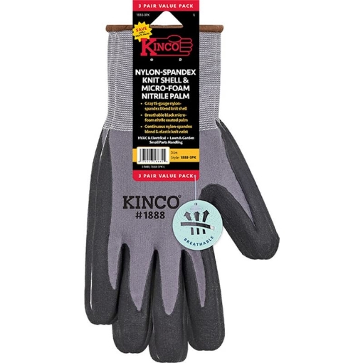 Picture of KINCO LLC 1888-3PK-L The Acme Sponge Company Kinco Men's Indoor/Outdoor Palm Gloves Gray L 3 Pair - Total Qty: 1 (EA)