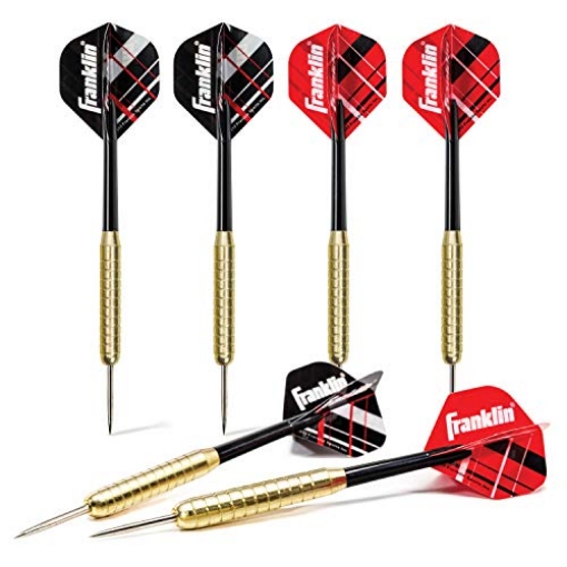 Picture of FRANKLIN 56011 Franklin Sports Steel Tip Darts Set - 6 Pack of 18 Gram Steel Darts - Removable Standard Nylon Flights and Brass Barrels - Lightweight Full Dart Set, Red/Black (PK-4-EA)