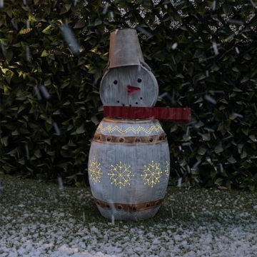 Picture of Alpine Dairy, Inc. ORS730 Alpine Corporation 30" Tall Indoor/Outdoor Metal Barrel Snowman Lighted Holiday Decor with Warm White LED Lights, Festive Holiday Displays, Brown (EA)