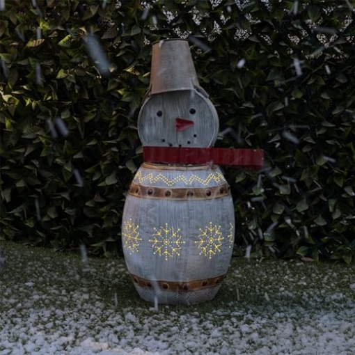 Picture of Alpine Dairy, Inc. ORS730 Alpine Corporation 30" Tall Indoor/Outdoor Metal Barrel Snowman Lighted Holiday Decor with Warm White LED Lights, Festive Holiday Displays, Brown (EA)