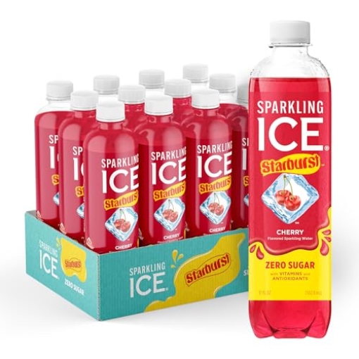 Picture of TALKING RAIN BEVERAGE COMPANY FG00539 Sparkling Ice STARBURST Cherry, Zero Sugar Flavored Sparkling Water, with Vitamins and Antioxidants, Low Calorie Beverage, 17 fl oz Bottles (Pack of 12) (PK-12-EA)