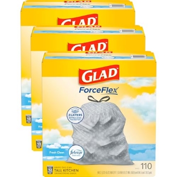 Picture of GLAD CLO78563 Glad ForceFlex Tall Kitchen Trash Bags, 13 Gallon, Fresh Clean, 110 Ct, 3 Pack (Package May Vary) (PK-3-EA)