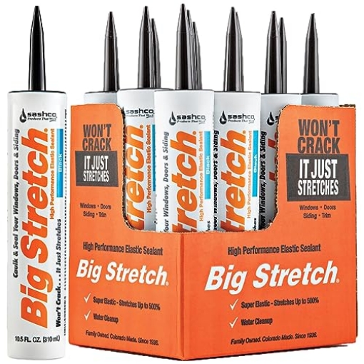 Picture of SASHCO INC (SEALANTS) 10004 Sashco - BIG-P-B-12 Big Stretch Acrylic Latex High Performance Caulking Sealant, 10.5 Ounce Cartridge, Black (Pack of 12) (PK-12-EA)