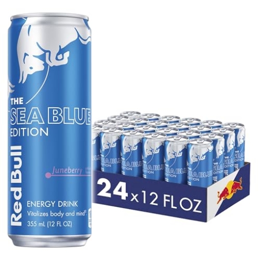 Picture of RED BULL RB242607 Red Bull Sea Blue Edition Energy Drink, Juneberry, with 114mg Caffeine plus Taurine & B Vitamins, 12 Fl Oz, Pack of 24 Cans (PK-24-EA)