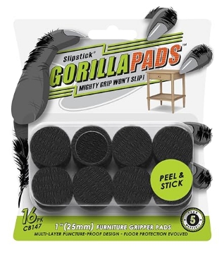 Picture of CBD CONSOLIDATED LLC CB147 Slipstick GorillaPads CB147 Non Slip Furniture Pads/Gripper Feet (Set of 16) Self Adhesive Rubber Floor Protectors, 1 inch Round, Black (EA)