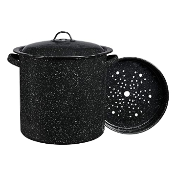 Picture of GRANITE 308930 Granite Ware 15.5 Qt Steamer Pot With Rack, Black - Multi-Tier Steam Pot for Cooking Tamales, Seafood, Vegetables - Durable Porcelain Cookware with Steel Core - Everyday Versatile Cookware (EA)
