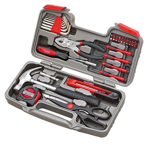 Picture of APOLLO TOOLS DT9706 Apollo Tools Original 39 Piece General Household Tool Set in Toolbox Storage Case with Essential Hand Tools for Everyday Home Repairs, DIY and Crafts Red/Black - DT9706 (EA)