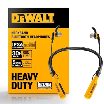 Picture of DEWALT(R) 190 2091 DW2 A DEWALT Heavy Duty Bluetooth Neckband Headphones, Wireless Around The Neck Earbuds w/ 30H Runtime + Noise Isolation, Secure Magnetic Wireless Earbuds, Jobsite Pro Built-in Mic Bluetooth Headsets (EA)