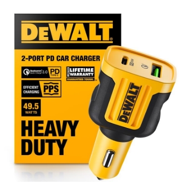 Picture of DEWALT(R) 141 0479 DW2 DEWALT Heavy Duty USB + USB C Car Charger Adapter, 49.5W Cigarette Lighter USBA Charger, PD Car Charging Adapter PPS 30W Quick Charge 3.0 Fast Charging for iPhone 17/16/15 Pro Max Samsung Galaxy Pixel (EA)